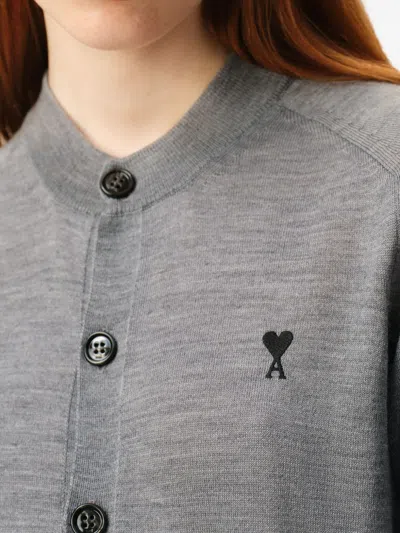 Ami Alexandre Mattiussi Grey Wool Crewneck Ami De Coeur Cardigan Grey In Gray