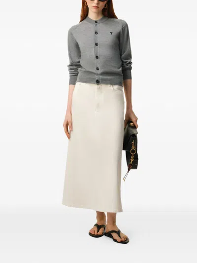 Ami Alexandre Mattiussi Grey Wool Crewneck Ami De Coeur Cardigan Grey In Gray