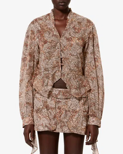 Isabel Marant Celeny Printed Cotton Voile Blouse In Brown