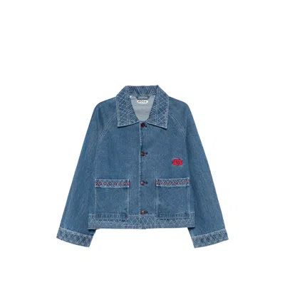 Bode Embroidered Merino Wool-blend Denim Jacket In Blue