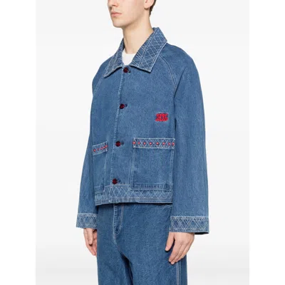 Bode Embroidered Merino Wool-blend Denim Jacket In Blue