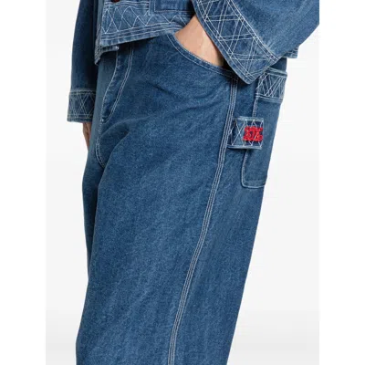 Bode Embroidered Trousers In Blue