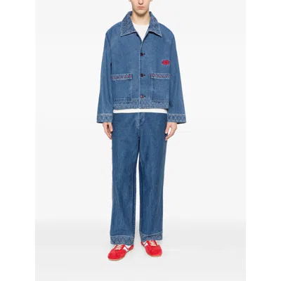 Bode Embroidered Merino Wool-blend Denim Jacket In Blue