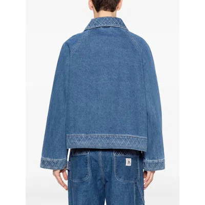 Bode Embroidered Merino Wool-blend Denim Jacket In Blue