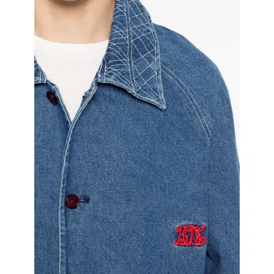 Bode Embroidered Merino Wool-blend Denim Jacket In Blue