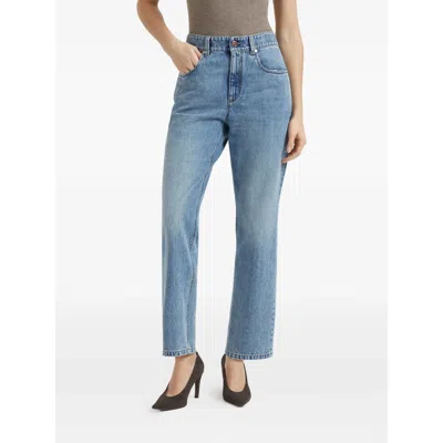 Brunello Cucinelli Logo Patch Mid-rise Straight-fit Jeans In Blue