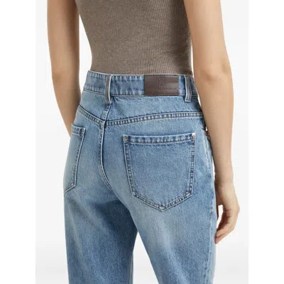 Brunello Cucinelli Logo Patch Mid-rise Straight-fit Jeans In Blue