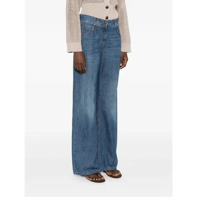 Brunello Cucinelli Women Blue Jeans With Five-pocket Design And Patch Logo On The Back In Denim Woma In Blue