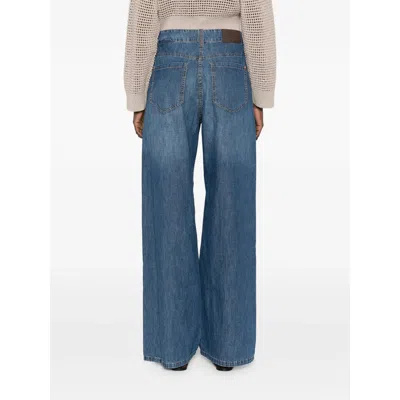 Brunello Cucinelli Women Blue Jeans With Five-pocket Design And Patch Logo On The Back In Denim Woma In Blue