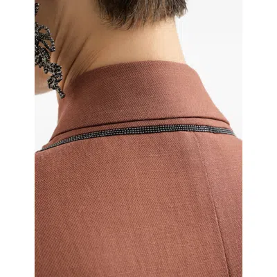 Brunello Cucinelli Women Fluid Viscose And Linen Twill Jacket With Jewellery In Brown