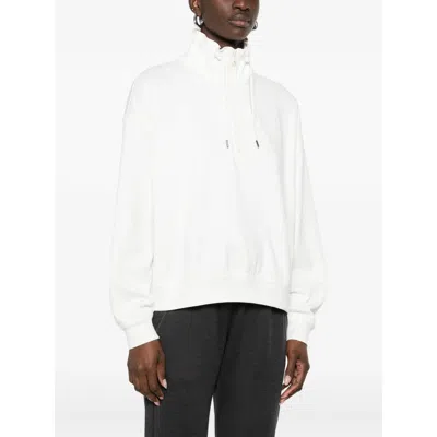 Brunello Cucinelli Cotton High Neck Sweater Drawstring Collar In White