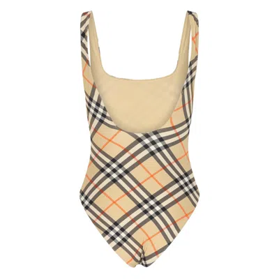 Burberry Scoop Neckline Sleeveless Checkered Beach Bodysuit In Brown