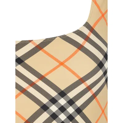 Burberry Scoop Neckline Sleeveless Checkered Beach Bodysuit In Brown