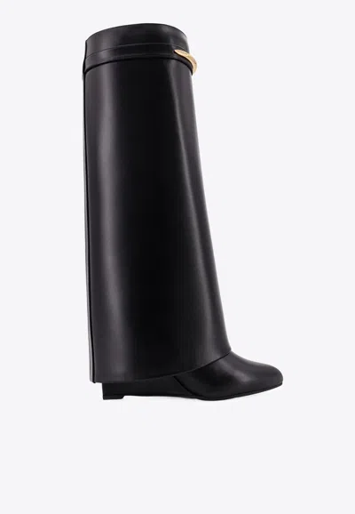 Givenchy Black Sandals With Logo Plaque On The Front And High Wedge Heel In Leather Woman