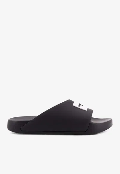Givenchy Black Sandals With Wide Band And Contrasting Logo Patch In Rubber Man