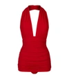 Norma Kamali Bill Ruched Halterneck Swimsuit In Red