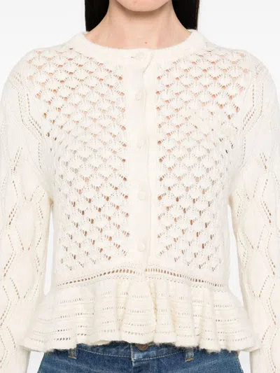 Chloé Latte-colored Crochet Cardigan In Cotton Blend In White