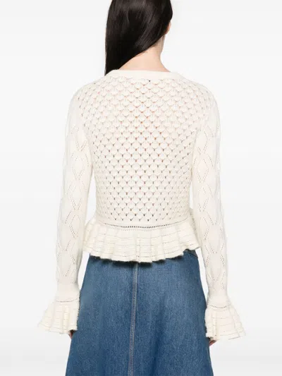 Chloé Latte-colored Crochet Cardigan In Cotton Blend In White