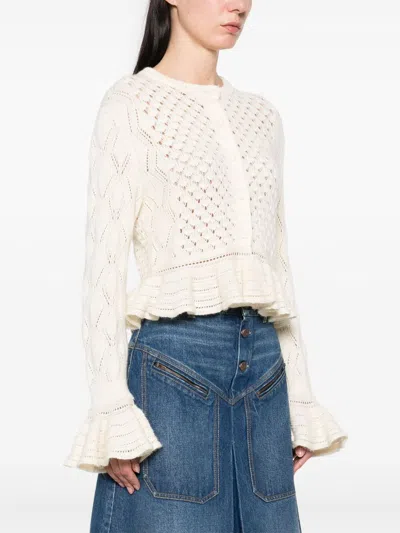 Chloé Latte-colored Crochet Cardigan In Cotton Blend In White