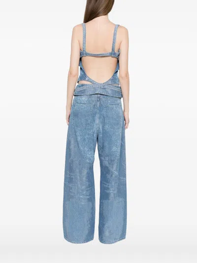 Diesel Light Blue Denim Crop Top With Square Neckline