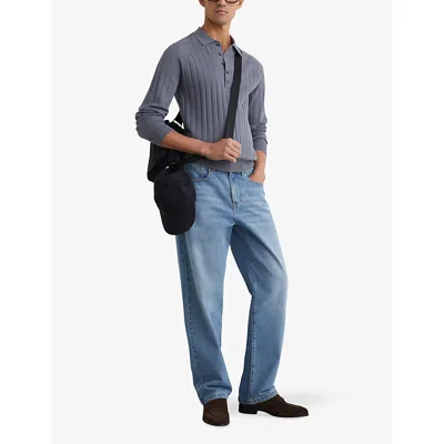 Reiss Steel Blue Dillingham Wide-ribbed Half-button Polo Jumper