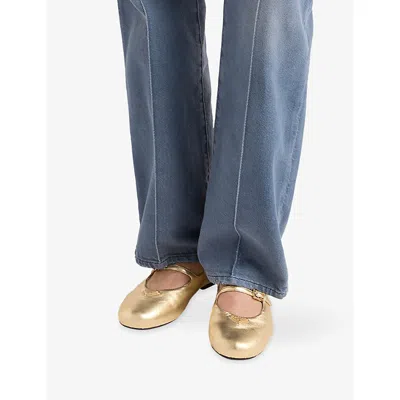 Prada Straped Logo Ballet Flats In Gold