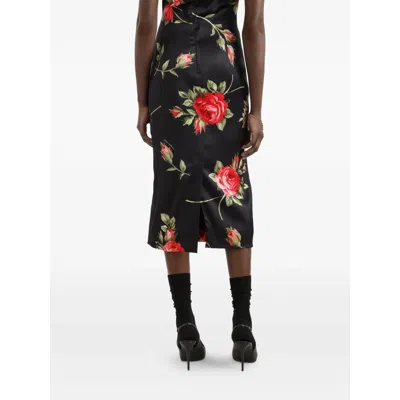 Dolce & Gabbana Women Black Dress With All-over Floral Print In Silk Woman In Multi