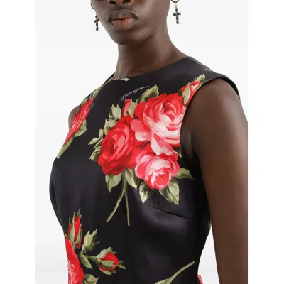 Dolce & Gabbana Women Black Dress With All-over Floral Print In Silk Woman In Multi