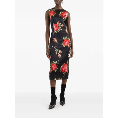 Dolce & Gabbana Women Black Dress With All-over Floral Print In Silk Woman In Multi