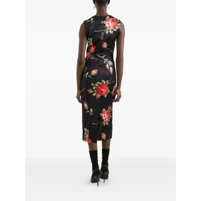 Dolce & Gabbana Women Black Dress With All-over Floral Print In Silk Woman In Multi