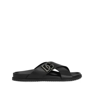 Dolce & Gabbana Luxurious Calfskin Sandals For Men In Black