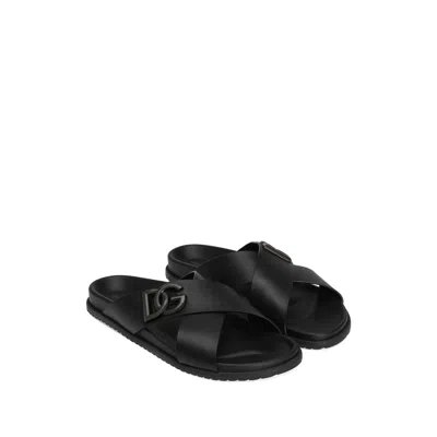 Dolce & Gabbana Luxurious Calfskin Sandals For Men In Black