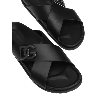 Dolce & Gabbana Luxurious Calfskin Sandals For Men In Black