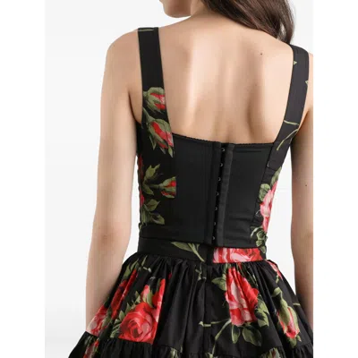 Dolce & Gabbana Top Nero In Seta Con Stampa Floreale Dolce E Gabbana In Black