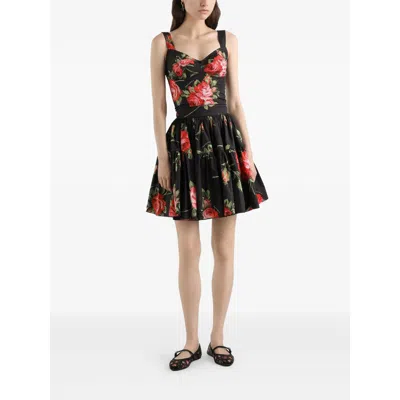 Dolce & Gabbana Top Nero In Seta Con Stampa Floreale Dolce E Gabbana In Black