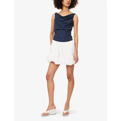 Simkhai Multicolor Salina Mini Dress With Boat Neckline And Bubble Skirt In Cotton Blend Woman In Blue