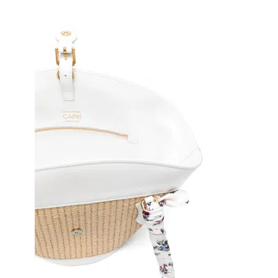 Dolce & Gabbana Borsa A Spalla Coffa Capri In Rafia Con Stampa Floreale Dolce E Gabbana In White