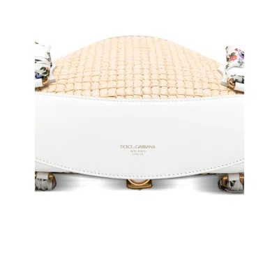 Dolce & Gabbana Borsa A Spalla Coffa Capri In Rafia Con Stampa Floreale Dolce E Gabbana In White