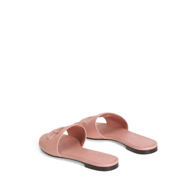 Dolce & Gabbana Women Pink Slide Sandals With Cut Out Logo In Leather Woman