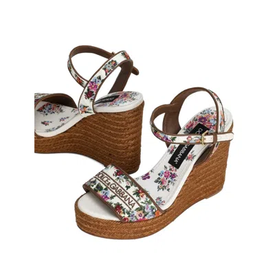Dolce & Gabbana Wedge Sandals With Majolica Embroidery In Multi
