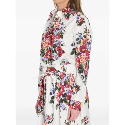 Dolce & Gabbana Cotton Shirt With A Bouquet Of Flowers Print Shirts White In Multi