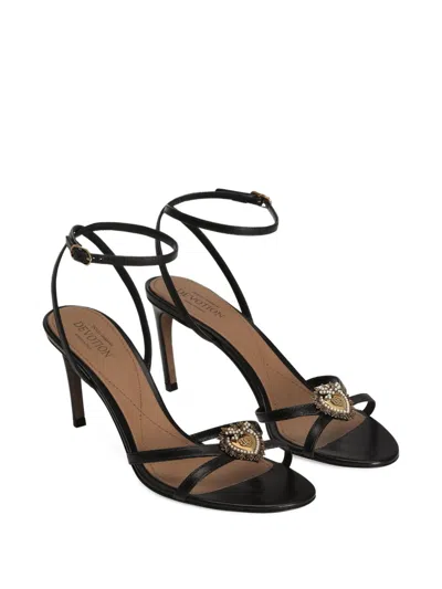 Dolce & Gabbana Sandals Thin Straps Stiletto Heel Heart In Black