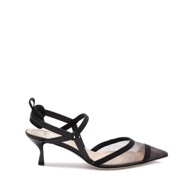 Fendi Colibri Ff Mesh Slingback Kitten-heel Pumps In Black