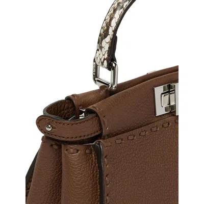 Fendi Mini Peekaboo Leather Tote Bag In Brown