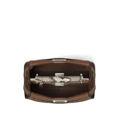 Fendi Mini Peekaboo Leather Tote Bag In Brown