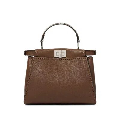 Fendi Mini Peekaboo Leather Tote Bag In Brown
