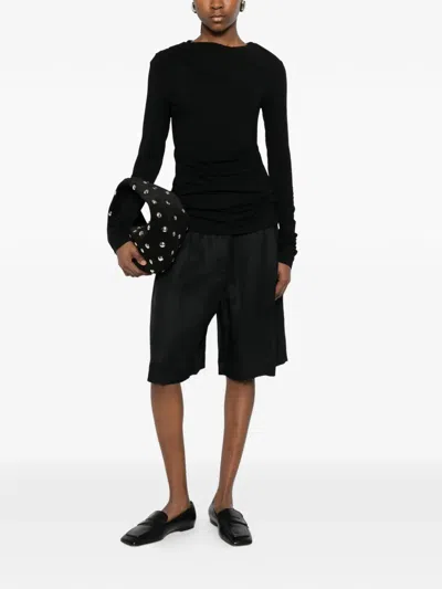 Entire Studios Draped Detail Long Sleeve Round Neck Top In Black