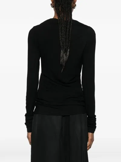 Entire Studios Draped Detail Long Sleeve Round Neck Top In Black