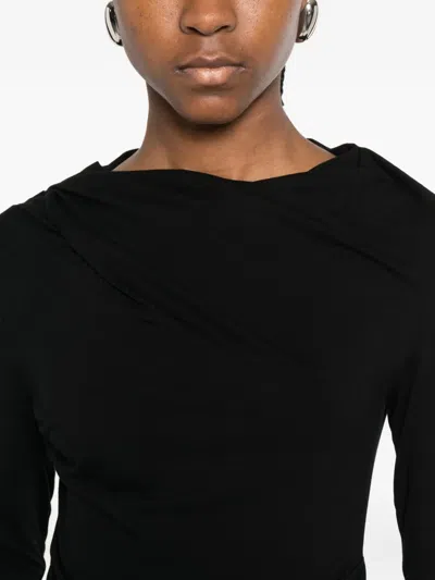 Entire Studios Draped Detail Long Sleeve Round Neck Top In Black
