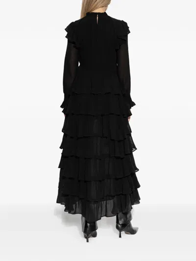 Allsaints Leila Layered Ruffle Long Sleeve High-low Maxi Dress In Black